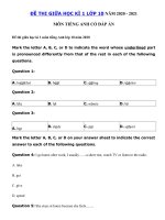 Tải Bài tập tiếng Anh 10 mới Unit 1, 2, 3 năm 2020 - 2021 - Đề thi giữa kì 1 lớp 10 môn tiếng Anh có đáp án