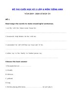 Tải Bộ đề kiểm tra tiếng Anh lớp 6 học kì 2 năm 2019 - 2020 - Đề thi học kì 2 lớp 6 môn tiếng Anh có đáp án