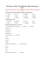 Tải Đề thi lớp 6 cuối kì 2 năm 2020 môn Tiếng Anh nâng cao - Đề 1 - Đề kiểm tra tiếng Anh học kỳ 2 lớp 6 có đáp án