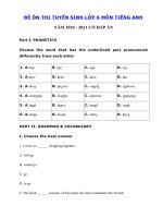 Tải Đề ôn thi vào lớp 6 môn tiếng Anh khối trường chuyên - Đề thi vào lớp 6 năm 2019 môn Tiếng Anh