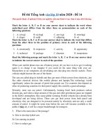 Tải Đề thi Tiếng Anh vào lớp 10 năm 2020 - Đề 14 - Đề luyện thi vào 10 môn Anh nâng cao có đáp án