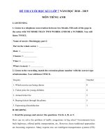 Tải Đề thi học kì 2 lớp 7 môn Tiếng Anh có file nghe năm học 2018 - 2019 số 3 - Đề thi học kì 2 môn Tiếng Anh lớp 7 có đáp án