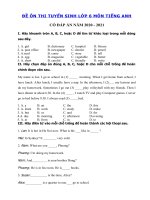 Tải Đề thi vào lớp 6 môn Tiếng Anh số 3 - Đề tuyển sinh lớp 6 môn Anh có đáp án