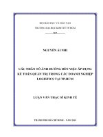 Các nhân tố ảnh hưởng đến việc áp dụng kế toán quản trị trong các doanh nghiệp thuộc lĩnh vực logistic tại TP.HCM