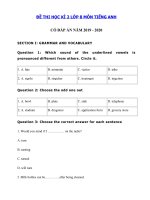 Tải Đề thi học kì 2 môn tiếng Anh lớp 8 năm 2019 - 2020 - Đề thi tiếng Anh lớp 8 học kì 2 có đáp án