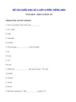 Tải Đề thi học kì 2 lớp 6 môn tiếng Anh năm 2019 - 2020 số 3 - Đề kiểm tra tiếng Anh lớp 6 học kì 2 có đáp án
