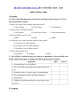Tải Đề thi môn Tiếng Anh lớp 7 học kì 2 có đáp án năm học 2018 - 2019 số 1 - Đề thi học kì 2 môn Tiếng Anh lớp 7 có đáp án