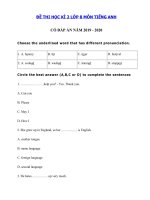 Tải Đề thi học kì 2 lớp 8 môn tiếng Anh năm 2019 - 2020 - Đề kiểm tra tiếng Anh lớp 8 học kì 2 có đáp án