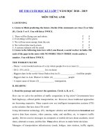 Tải Đề thi học kì 2 lớp 7 môn Tiếng Anh có file nghe năm học 2018 - 2019 số 6 - Đề thi học kì 2 môn Tiếng Anh lớp 7 có đáp án