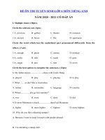 Tải Đề thi thử vào lớp 6 môn tiếng Anh trường THCS & THPT Lương Thế Vinh năm 2020 - Đề thi tiếng Anh vào lớp 6 có đáp án