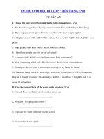 Tải Đề thi Tiếng Anh lớp 7 học kì 2 phòng GD - ĐT Đại Từ - Đề thi học kì 2 lớp 7 môn Tiếng Anh có đáp án