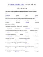 Tải Đề kiểm tra giữa học kì 2 lớp 12 môn Tiếng Anh năm học 2018 - 2019 số 2 - Đề kiểm tra Tiếng Anh lớp 12 có đáp án