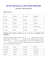 Tải Đề kiểm tra tiếng Anh lớp 6 học kì 2 năm 2019 - 2020 số 2 - Đề tiếng Anh lớp 6 kì 2 có đáp án