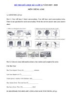 Tải Đề thi giữa học kì 1 lớp 11 môn tiếng Anh năm 2020 - 2021 - Đề kiểm tra tiếng Anh 11 mới