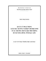 Quản lý hoạt động giáo dục hướng nghiệp cho học sinh ở các trường trung học phổ thông huyện hòa hình, tỉnh bạc liêu 