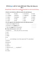 Tải Đề thi lớp 6 cuối kì 2 năm 2020 môn Tiếng Anh nâng cao - Đề 3 - Đề kiểm tra tiếng Anh học kỳ 2 lớp 6 có đáp án