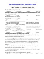 Tải Đề thi vào lớp 6 môn Tiếng Anh trường THCS Vĩnh Yên, Vĩnh Phúc - Đề thi tiếng Anh vào lớp 6 có đáp án