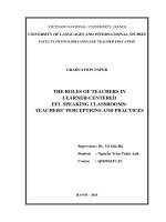VAI TRÒ của GIÁO VIÊN TRONG lớp học kỹ NĂNG nói TIẾNG ANH lấy NGƯỜI học làm TRUNG tâm CÁCH HIỂU của GIÁO VIÊN và THỰC tế GIẢNG dạy