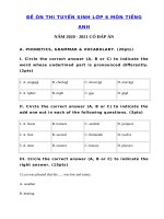 Tải Đề thi thử vào lớp 6 môn tiếng Anh năm 2020 - 2021 số 7 - Đề tiếng Anh thi vào lớp 6 có đáp án