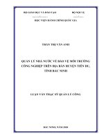Quản lý nhà nước về bảo vệ môi trường công nghiệp trên địa bàn huyện tiên du, tỉnh bắc ninh 