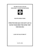 (Luận văn thạc sĩ) phân tích hiệu quả sản xuất lúa tại huyện thanh bình tỉnh đồng tháp năm 2010 2011 