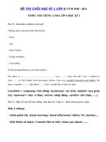 Tải Đề thi nói tiếng Anh lớp 6 học kì 1 năm 2020 - 2021 - Tổng hợp đề nói tiếng Anh 6 học kì 1 đầy đủ nhất| Đề cương ôn thi học kì 1 lớp 6 môn tiếng Anh có đáp án