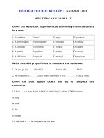 Tải Đề kiểm tra tiếng Anh lớp 7 học kì 1 năm 2020 - 2021 - Đề thi học kì 1 tiếng Anh lớp 7 có đáp án