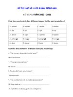 Tải Đề kiểm tra tiếng Anh lớp 8 học kì 1 năm 2020 - 2021 - Đề thi học kì 1 lớp 8 môn tiếng Anh có đáp án