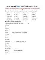 Tải Đề thi Tiếng Anh lớp 6 học kì 1 năm 2020 - 2021 - Đề 2 - Đề thi học kì 1 lớp 6 môn Tiếng Anh có đáp án