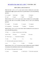 Tải Đề thi học kì 1 lớp 7 môn tiếng Anh năm 2020 - 2021 - Đề thi tiếng Anh lớp 7 học kì 1 có đáp án