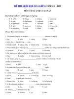 Tải Đề kiểm tra tiếng Anh lớp 6 học kì 1 năm 2020 - 2021 số 2 - Đề thi học kì 1 lớp 6 môn tiếng Anh có đáp án