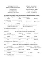 Tải Đề thi học kỳ 2 môn Tiếng Anh lớp 7 Phòng GD-ĐT Tân Phú, TP. Hồ Chí Minh năm học 2014 - 2015 - Đề kiểm tra học kỳ 2 môn tiếng Anh lớp 7 năm 2015