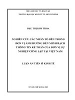 (Luận văn thạc sĩ) nghiên cứu các nhân tố bên trong đơn vị ảnh hưởng đến minh bạch thông tin kế toán của đơn vị sự nghiệp công lập tại việt nam 