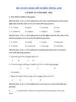 Tải Đề luyện thi vào lớp 10 môn tiếng Anh năm 2020 - 2021 số 24 - Đề thi tiếng Anh vào lớp 10 có đáp án