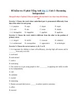 Tải Đề kiểm tra 15 phút Tiếng Anh lớp 11 Unit 3: Becoming Independent - Tiếng Anh lớp 11 Unit 3: Becoming Independent có đáp án
