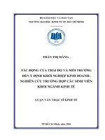 (Luận văn thạc sĩ) tác động của thái độ và môi trường đến ý định khởi nghiệp kinh doanh nghiên cứu trường hợp các sinh viên khối ngành kinh tế 