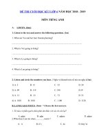 Tải Đề thi môn Tiếng Anh lớp 6 học kì 2 có đáp án năm học 2018 - 2019 số 6 - Đề thi học kì 2 lớp 6 môn Tiếng Anh có đáp án