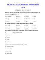 Tải Đề thi thử vào lớp 6 môn tiếng Anh năm 2020 - 2021 số 4 - Đề thi tuyển sinh lớp 6 môn Anh có đáp án
