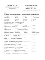 Tải Đề kiểm tra số 4 học kỳ 2 môn Tiếng Anh lớp 7 trường THCS&THPT Đông Du, Đắk Lắk năm học 2015 - 2016 - Đề kiểm tra 45 phút học kỳ 2 môn tiếng Anh lớp 7 có đáp án