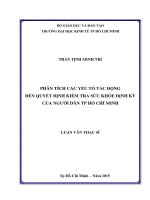 (Luận văn thạc sĩ) phân tích các yếu tố tác động đến quyết định kiểm tra sức khỏe định kỳ của người dân thành phố hồ chí minh 