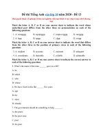 Tải Đề thi Tiếng Anh vào lớp 10 năm 2020 - Đề 13 - Đề luyện thi vào 10 môn Anh nâng cao có đáp án