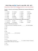 Tải Đề thi Tiếng Anh lớp 7 học kì 1 năm 2020 - 2021 - Đề 1 - Đề kiểm tra học kì 1 lớp 7 môn Tiếng Anh có đáp án