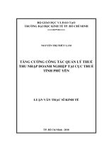 (Luận văn thạc sĩ) tăng cường công tác quản lý thuế thu nhập doanh nghiệp tại cục thuế tỉnh phú yên 