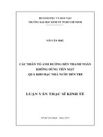 (Luận văn thạc sĩ) các nhân tố ảnh hưởng đến thanh toán không dùng tiền mặt qua kho bạc nhà nước bến tre 