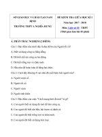 Tải Đề kiểm tra giữa học kì 1 môn Lịch sử 10 năm học 2017-2018 trường THPT A Nghĩa Hưng, Nam Định - Đề thi giữa kì 1 môn Lịch sử 10 có đáp án