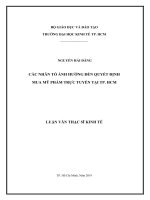 (Luận văn thạc sĩ) các nhân tố ảnh hưởng đến quyết định mua mỹ phẩm trực tuyến tại TP HCM 