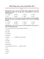 Tải Đề thi Tiếng Anh vào lớp 10 năm 2020 - Đề 12 - Đề luyện thi vào 10 môn Anh nâng cao có đáp án