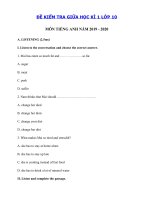 Tải Đề thi thử giữa kì 1 lớp 10 môn tiếng Anh năm 2019 - 2020 - Đề kiểm tra tiếng Anh 10 mới có đáp án