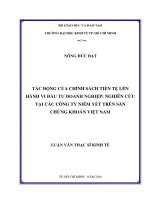 (Luận văn thạc sĩ) tác động của chính sách tiền tệ lên hành vi đầu tư doanh nghiệp nghiên cứu tại các công ty niêm yết trên sàn chứng khoán việt nam 