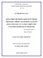 (Luận văn thạc sĩ) hoàn thiện hệ thống kiểm soát nội bộ trong quy trình cấp tín dụng tại ngân hàng TMCP đầu tư và phát triển việt nam theo hướng quản trị rủi ro 